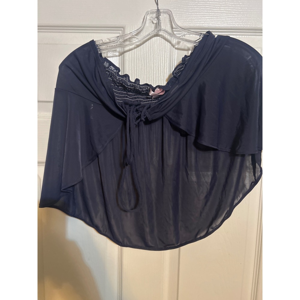 Victorias Secret Navy Blue Sheer Mesh Smocked‎ Off Shoulder Swim Cover Up Top L